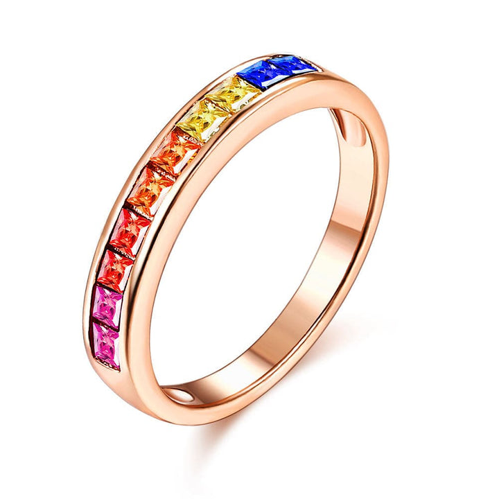 RAINBOW CRYSTAL ROSE GOLD BAND RING