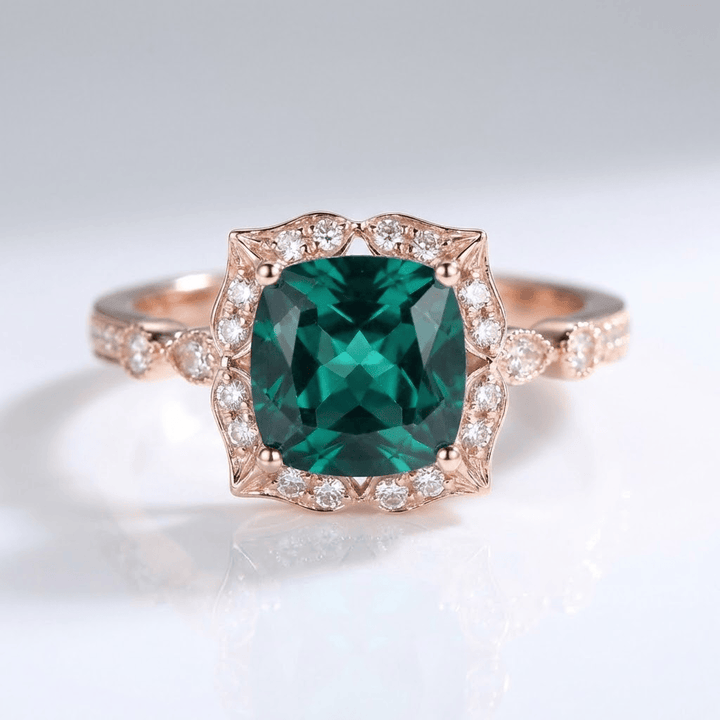 EMERALD ROSE GOLD HALO RING