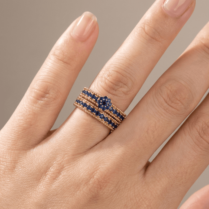 BLUE SAPPHIRE GOLD STACKING BAND SET
