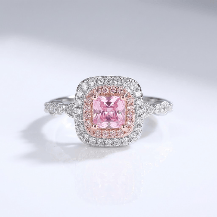 PINK CUSHION ZIRCONIA HALO RING