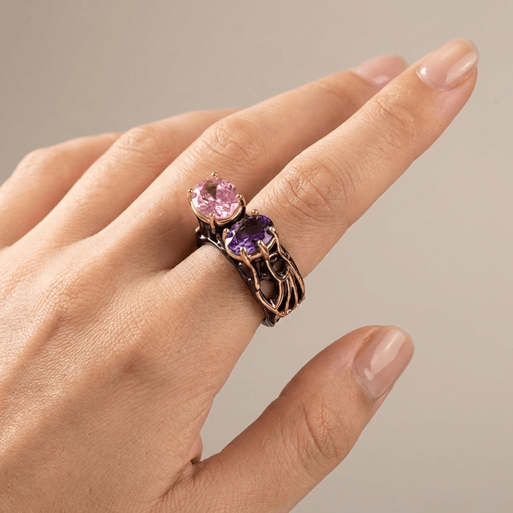 GOLD BLACK TWIN GEMSTONE RING