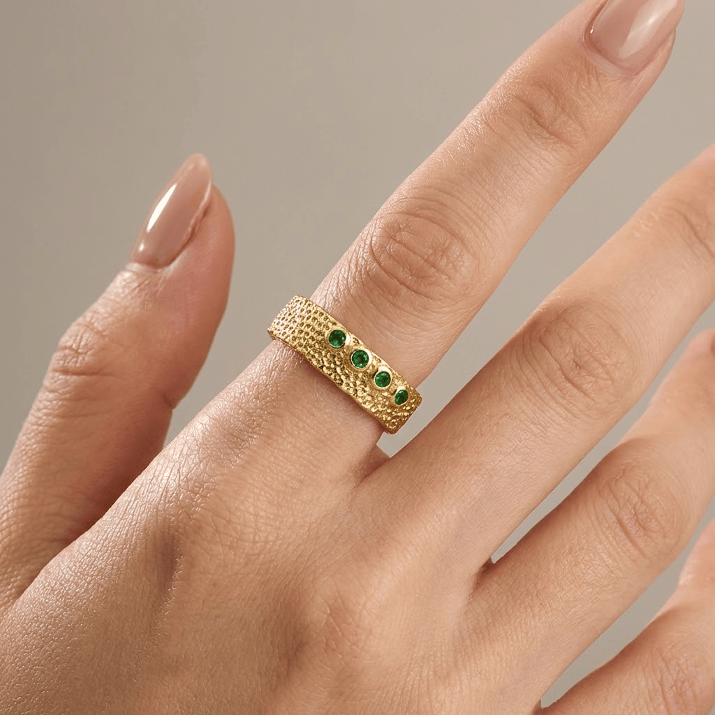 EMERALD TEXTURED CUFF RING - (ADJUSTABLE)