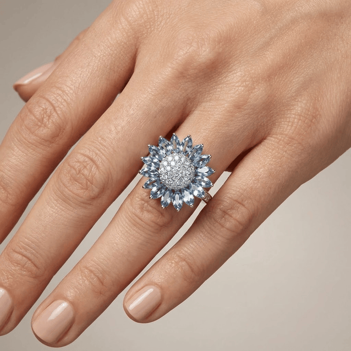 SILVER BLUE TOPAZ FLOWER RING