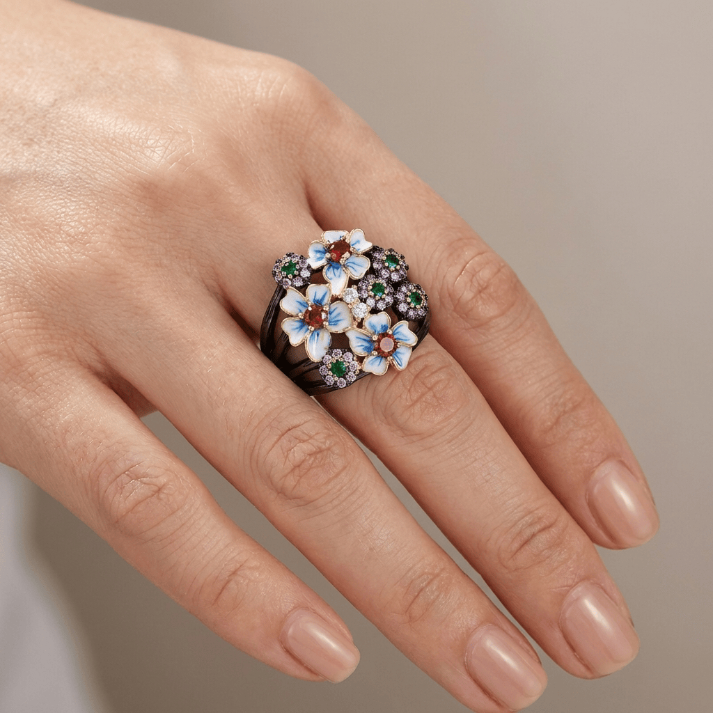 COLORFUL ENAMEL FLOWER GARDEN RING