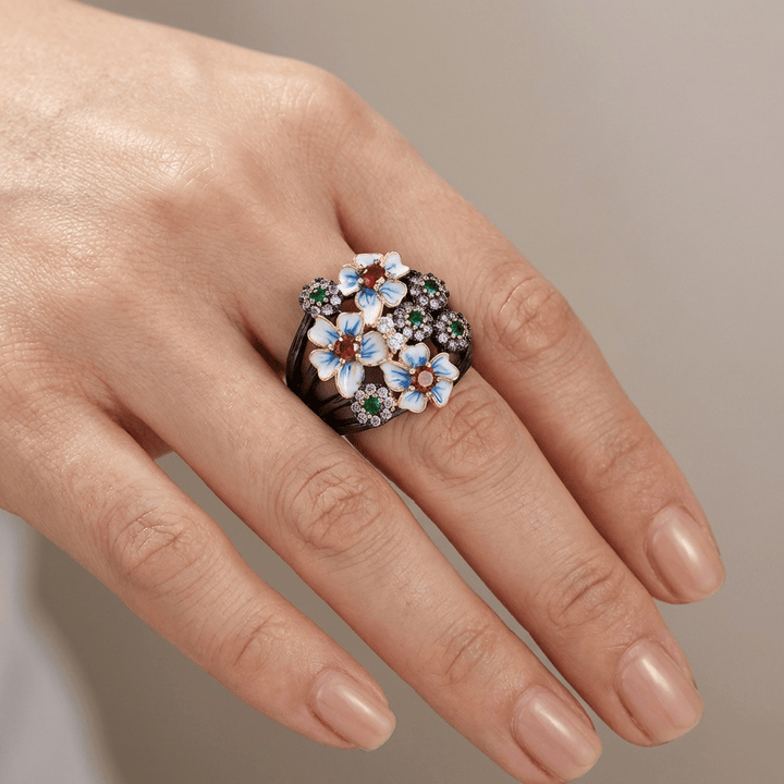 COLORFUL ENAMEL FLOWER GARDEN RING