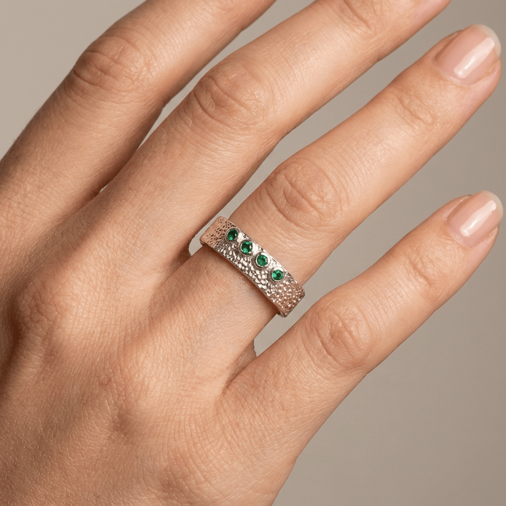 EMERALD TEXTURED CUFF RING - (ADJUSTABLE)