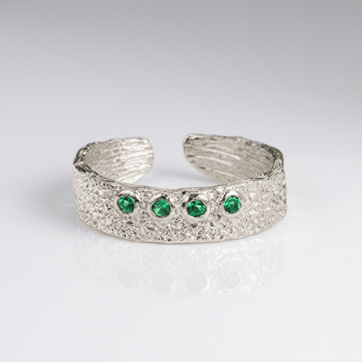 EMERALD TEXTURED CUFF RING - (ADJUSTABLE)