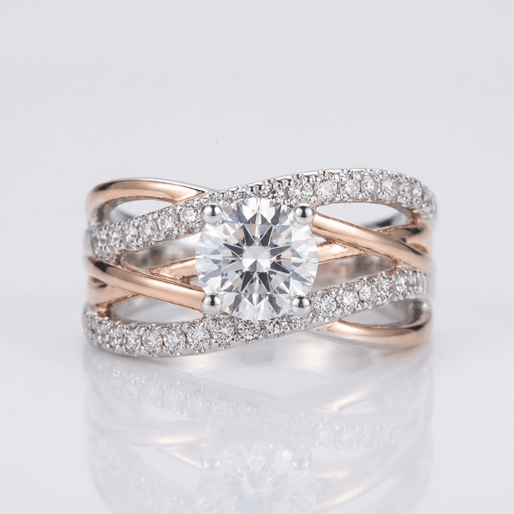 ROSE GOLD ROUND DIAMOND CROSSOVER RING – Susan Gloria Boutique