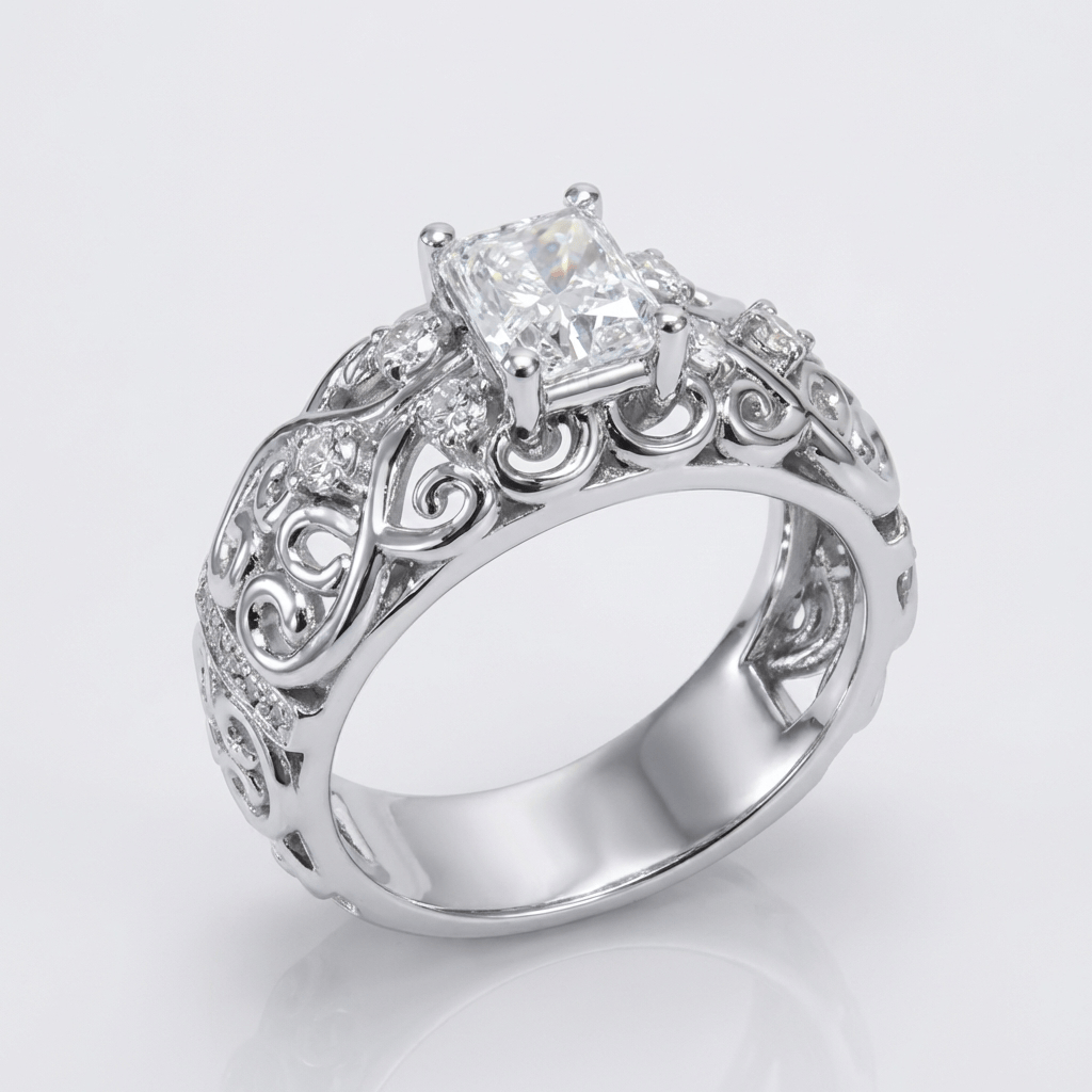 SILVER CUSHION DIAMOND CARVED RING – Susan Gloria Boutique