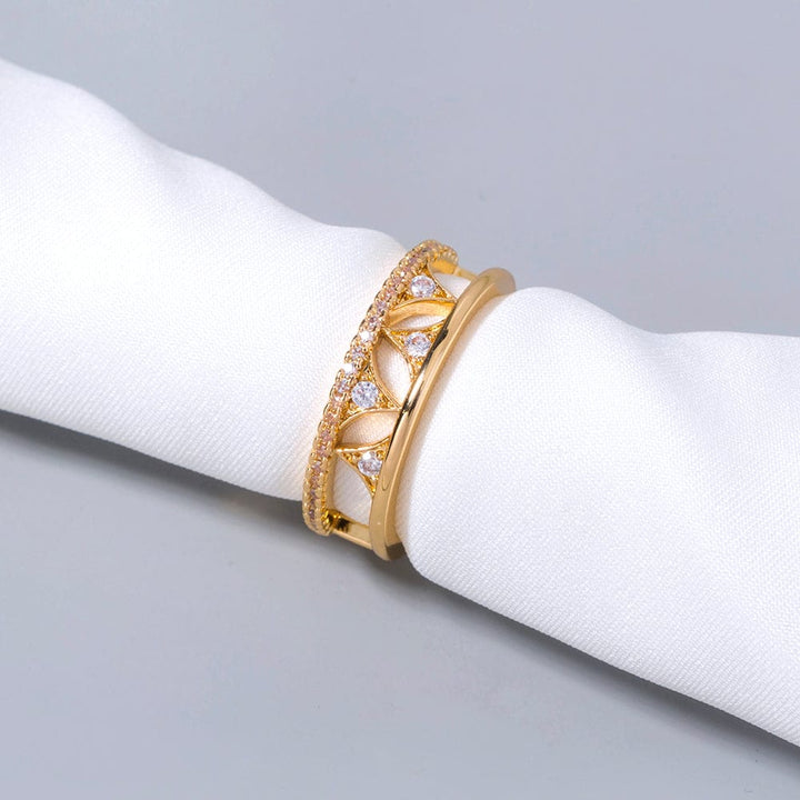 CRYSTAL CROWN GOLD BAND RING - (ADJUSTABLE)
