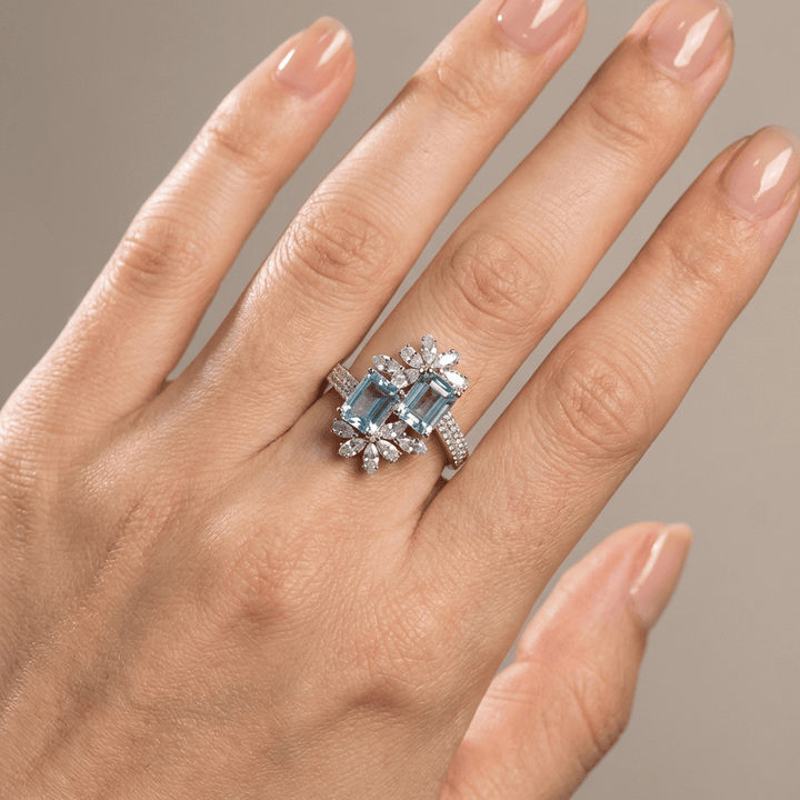 AQUAMARINE CRYSTAL SILVER RING - (ADJUSTABLE)