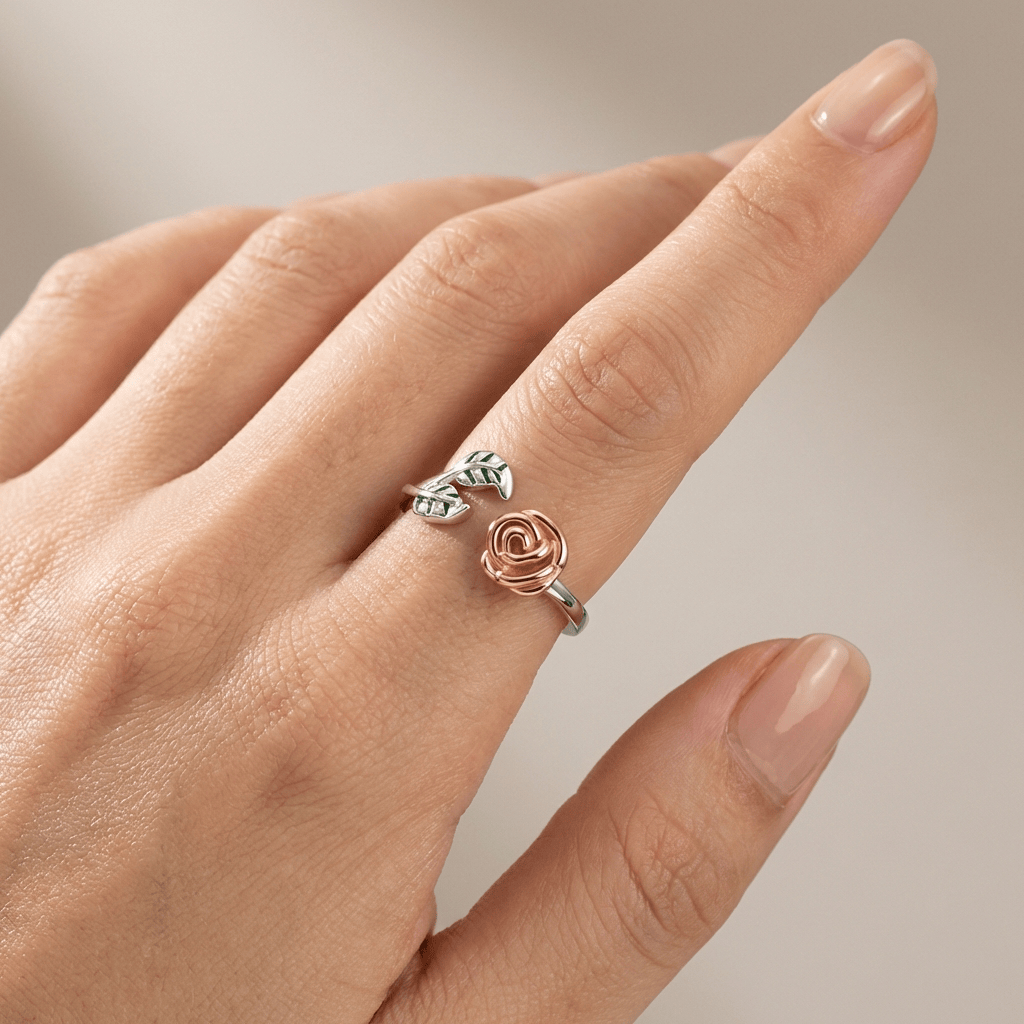 ROSE & THORN SILVER RING - (ADJUSTABLE)