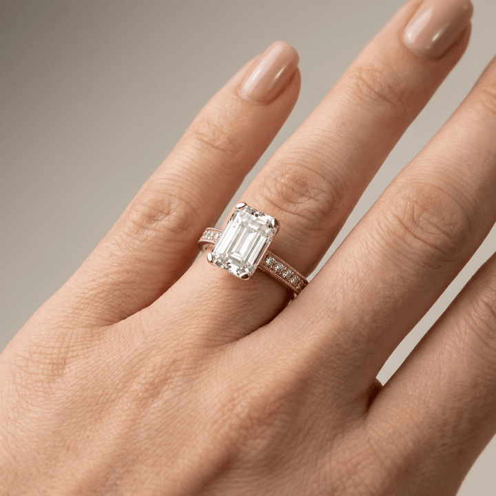 EMERALD CUT ZIRCONIA GOLD VINTAGE RING